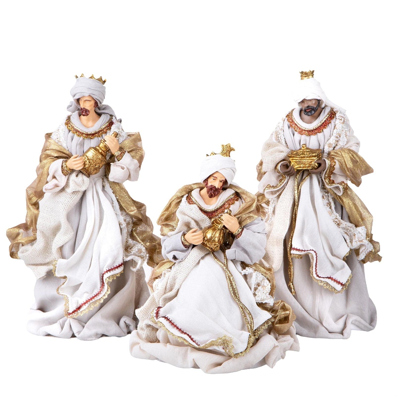 Re Magi in 3 statue in resina per presepe, vestiti in tessuto da 36 cm decorazione - 3