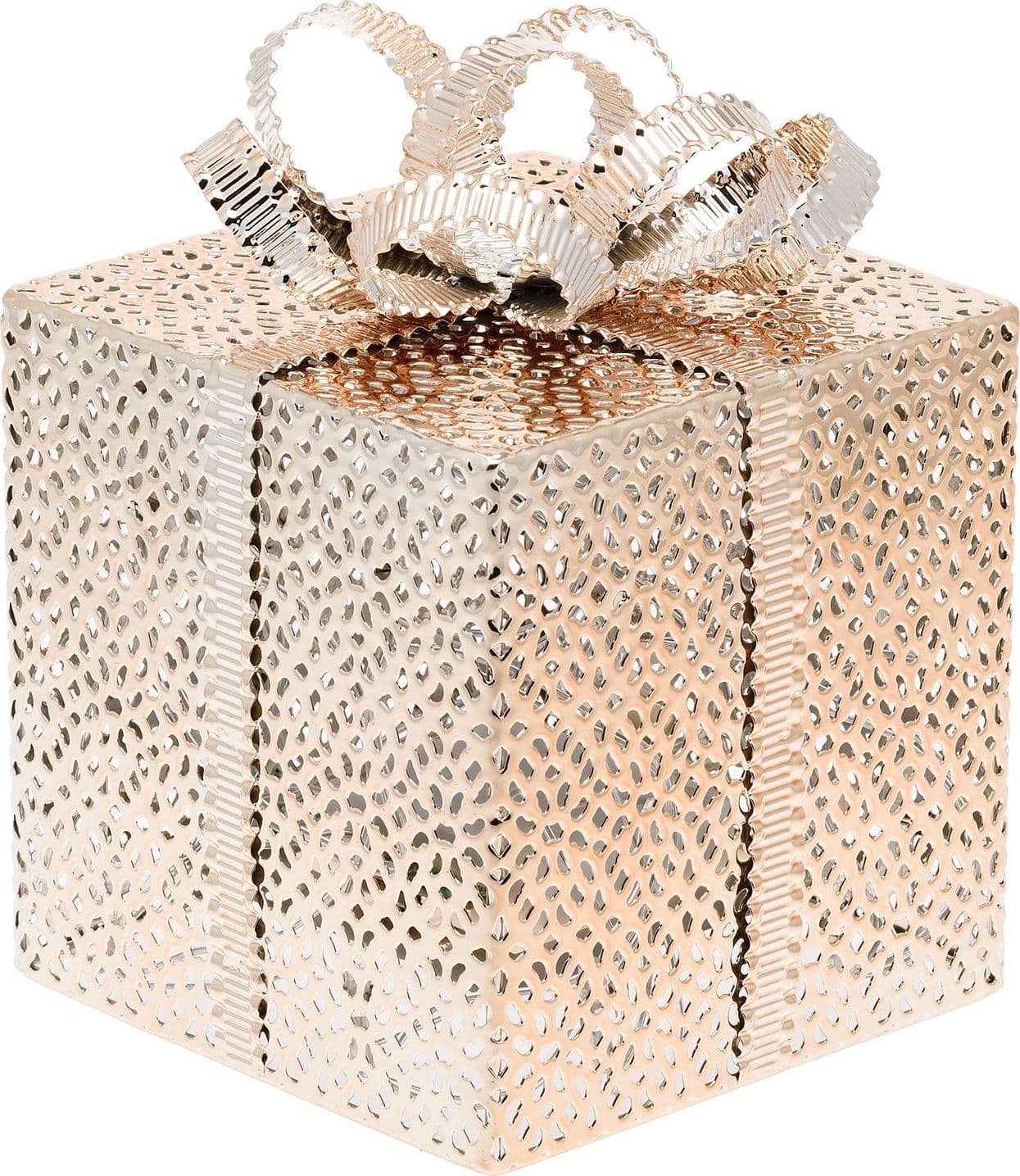 Pacco regalo cubico scatola decorazione natalizia addobbo luminoso con led color champagne - 4