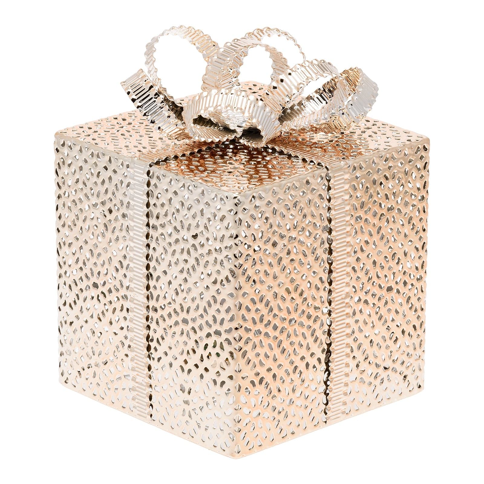 Pacco regalo cubico scatola decorazione natalizia addobbo luminoso con led color champagne - 4