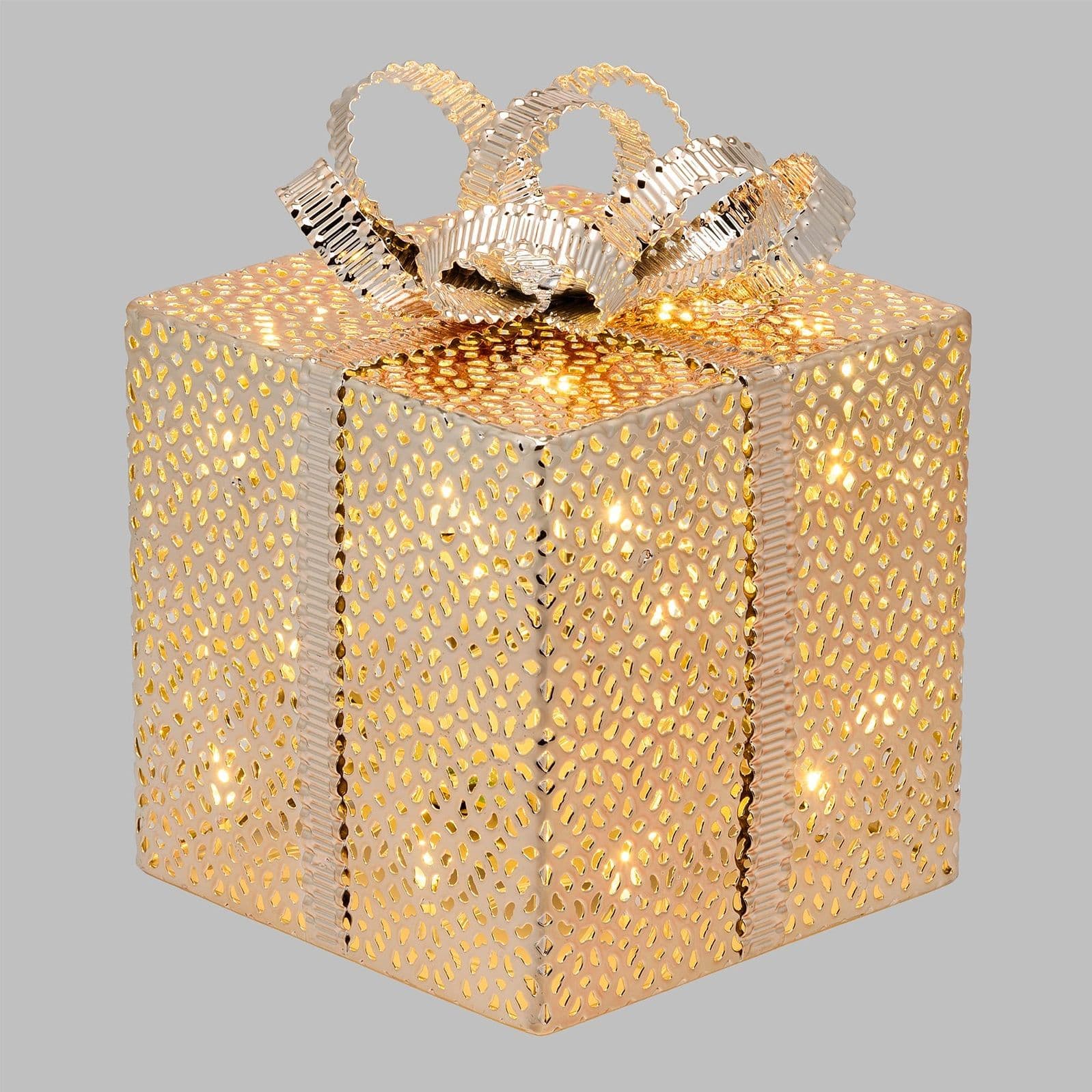 Pacco regalo cubico scatola decorazione natalizia addobbo luminoso con led color champagne - 6