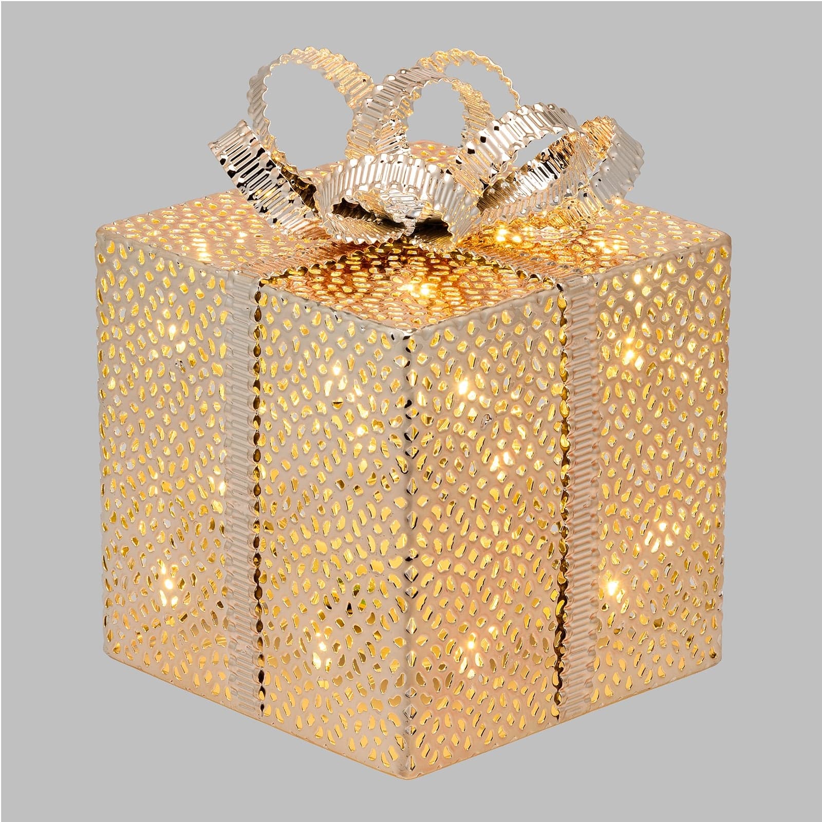 Pacco regalo cubico scatola decorazione natalizia addobbo luminoso con led color champagne - 6