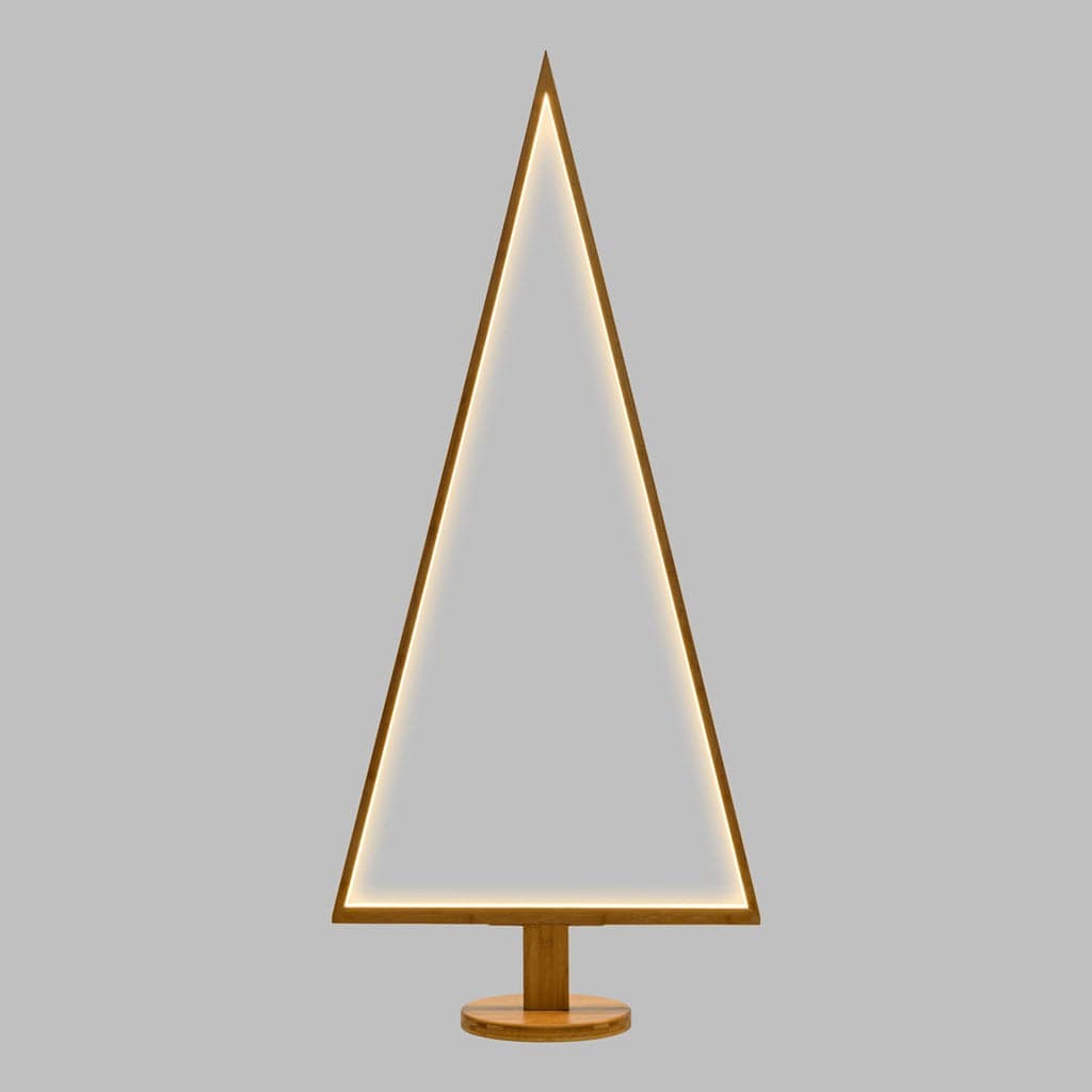 Albero triangolare luminoso con led bianco caldo e base in legno - 14