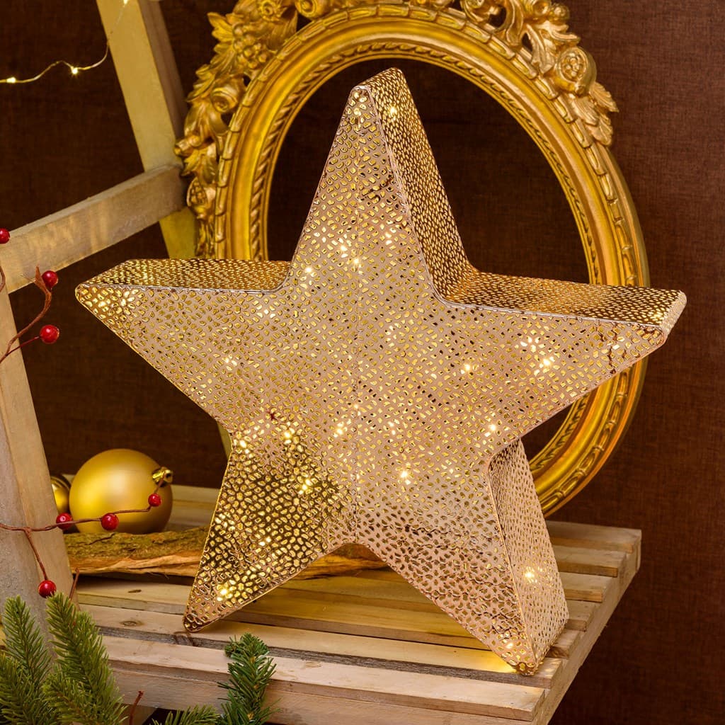 Stella a 5 punte color champagne con led bianco caldo decorazione natalizia - 2