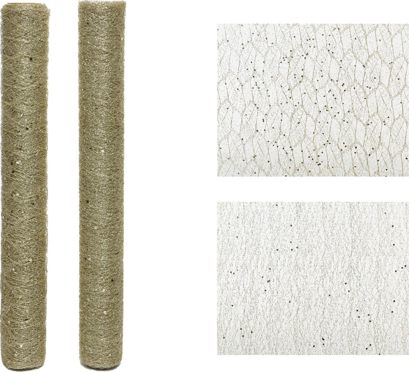 Tessuto oro retinato per decorazioni natalizie con glitter da 200 cm - 2