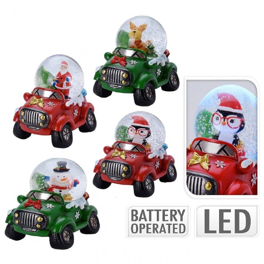 Ampolla con led, palla di neve "Fuoristrada" natalizia h 6,5 cm idea regalo - 4