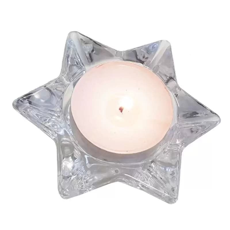Portacandela in Vetro Trasparente h 4 cm "Stella con 5 Punte" Ø 13 cm