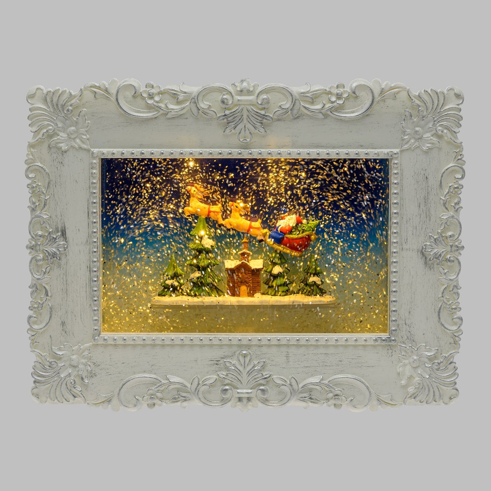 Quadro luminoso con babbo natale cornice bianca led a batteria decorazione natalizia - 3