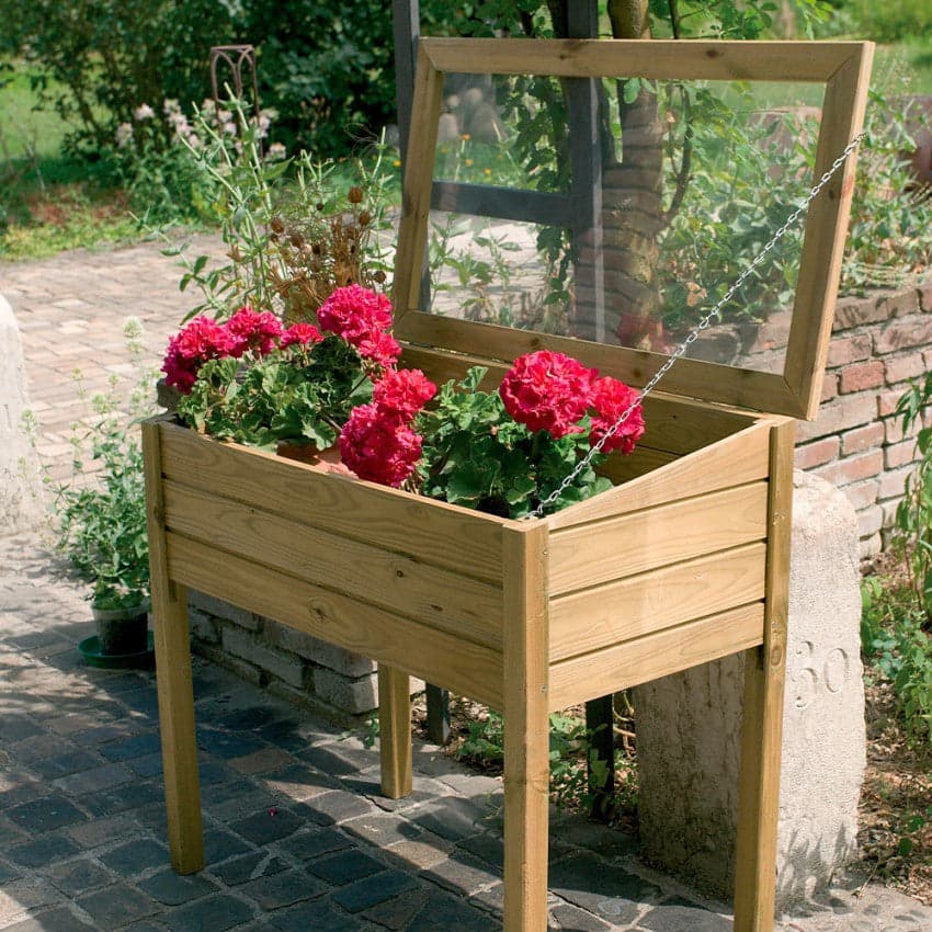 Serra da giardino rialzata per piante in legno di conifera con tetto apribile - 2