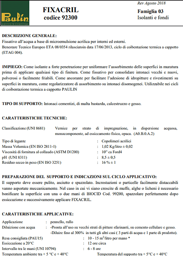 Isolante acrilico fissativo all'acqua murale "Fixacril" da esterno e interno 4 lt - 2
