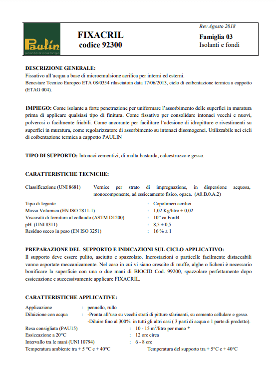 Isolante acrilico fissativo all'acqua murale "Fixacril" da esterno e interno 4 lt - 2