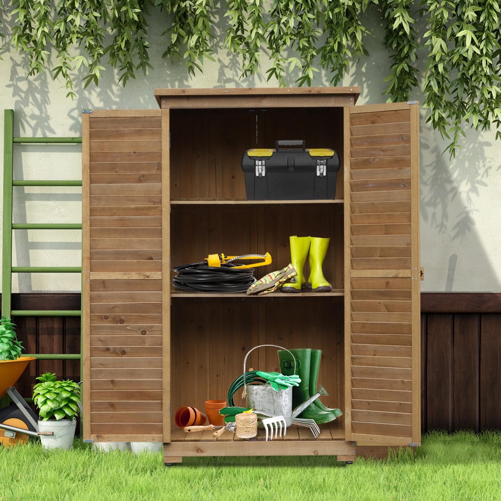 Capanno per attrezzi ed utensili da giardino con 4 scompartimenti in legno di Abete "Made in Italy" - 2