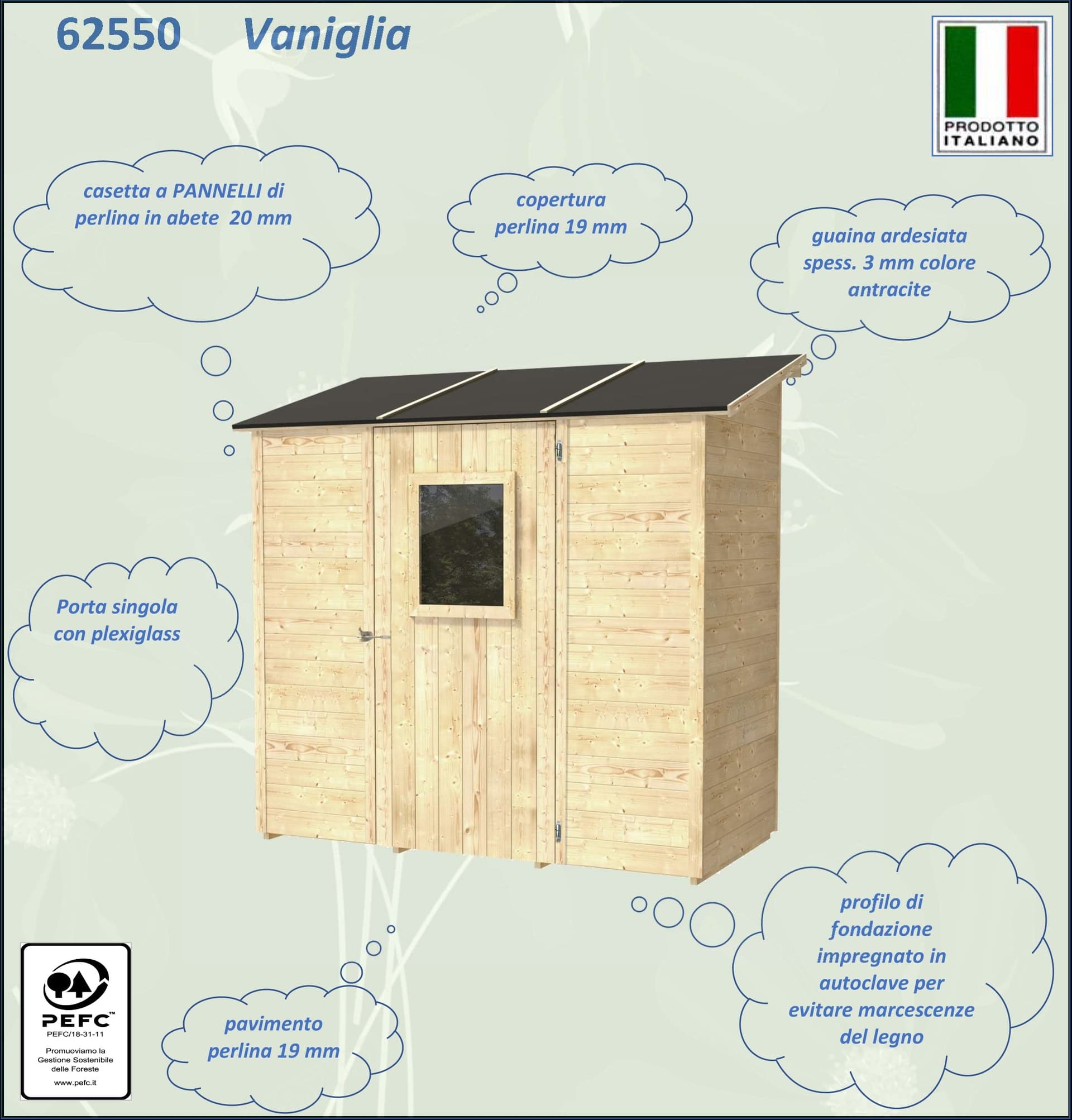 Casetta in legno addossata con porta finestrata deposito da giardino "Made in Italy" 207 x 102 x h 222 cm - 11