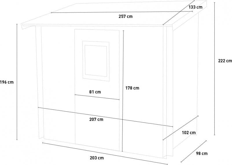 Casetta in legno addossata con porta finestrata deposito da giardino "Made in Italy" 207 x 102 x h 222 cm - 3