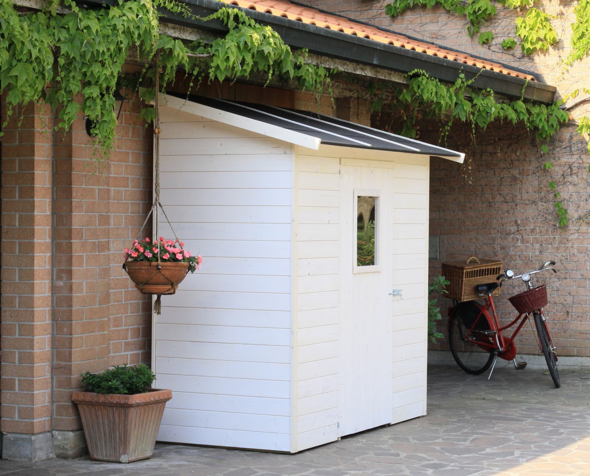 Casetta in legno addossata con porta finestrata deposito da giardino "Made in Italy" 207 x 102 x h 222 cm - 4