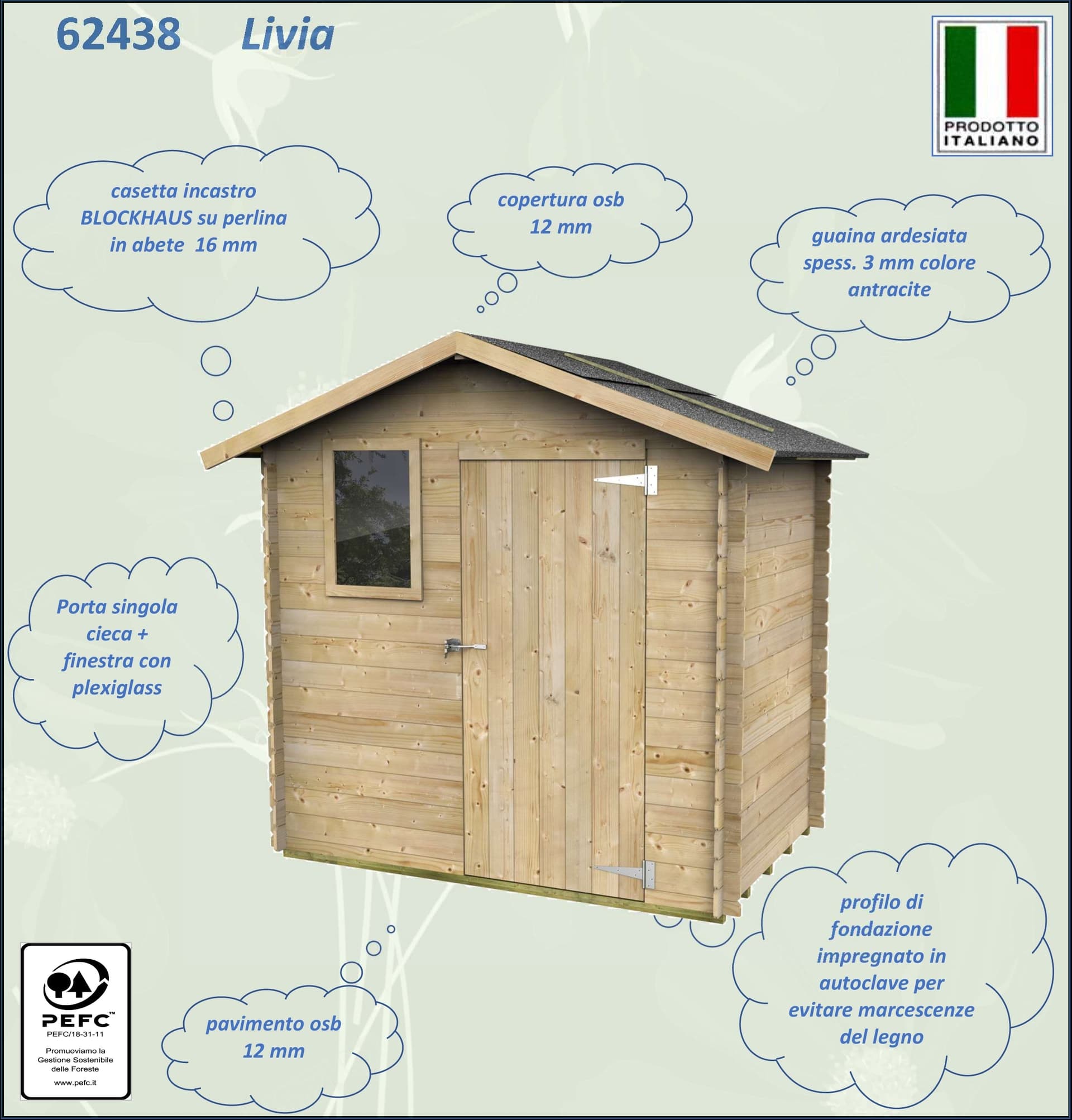 Casetta in legno con porta finestrata deposito da giardino "Made in Italy" 198 x 130 x h 205 cm - 7