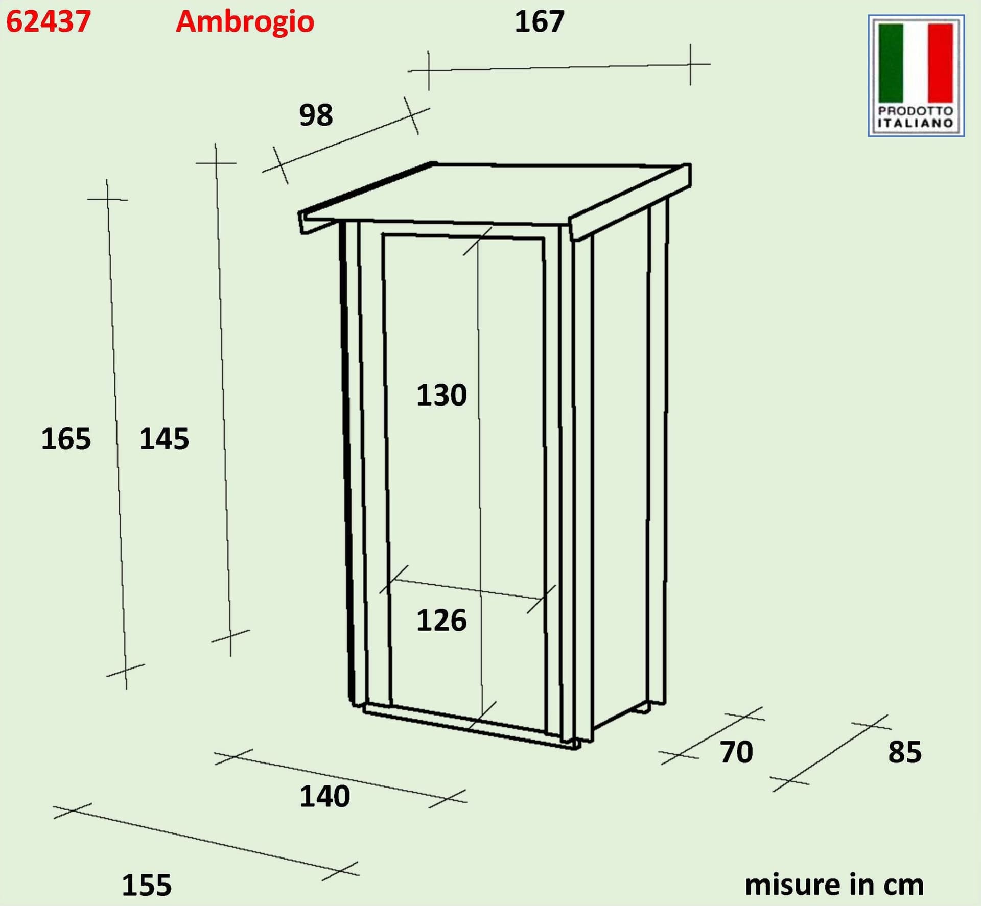 Casetta in legno addossata con doppia porta deposito da giardino "Made in Italy" 155 x 85 x h 165 cm - 16