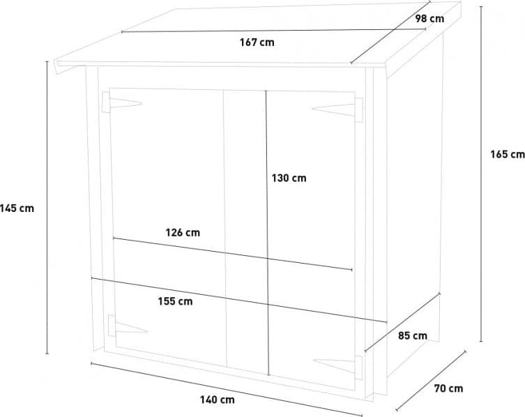 Casetta in legno addossata con doppia porta deposito da giardino "Made in Italy" 155 x 85 x h 165 cm - 6