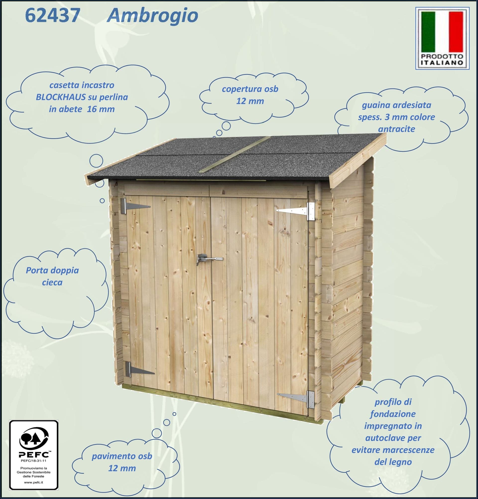 Casetta in legno addossata con doppia porta deposito da giardino "Made in Italy" 155 x 85 x h 165 cm - 7