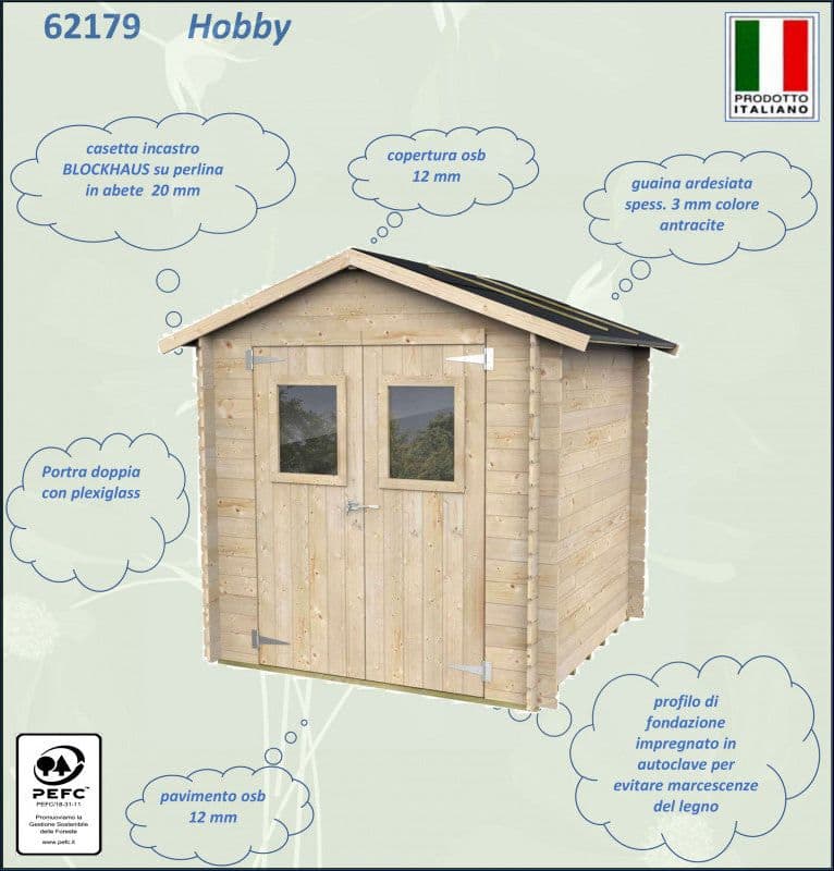 Casetta in legno con porta finestrata deposito da giardino "Made in Italy" - 11