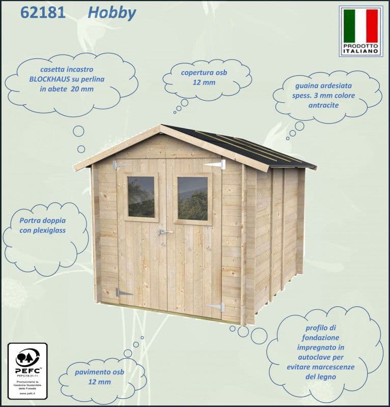 Casetta in legno con porta finestrata deposito da giardino "Made in Italy" - 6