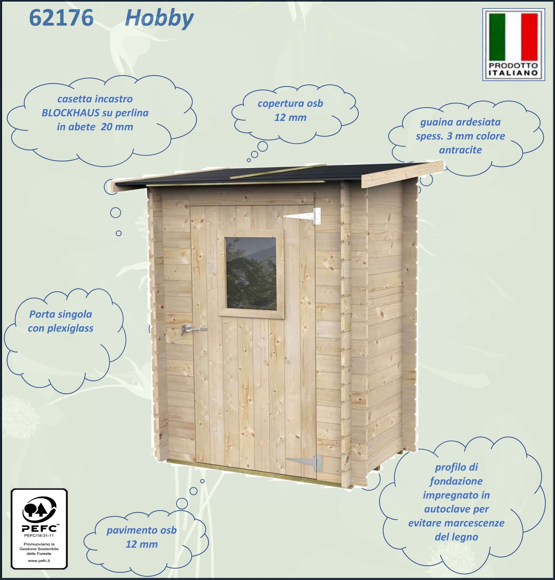 Casetta in legno con porta finestrata deposito da giardino monofalda "Made in Italy" - 7