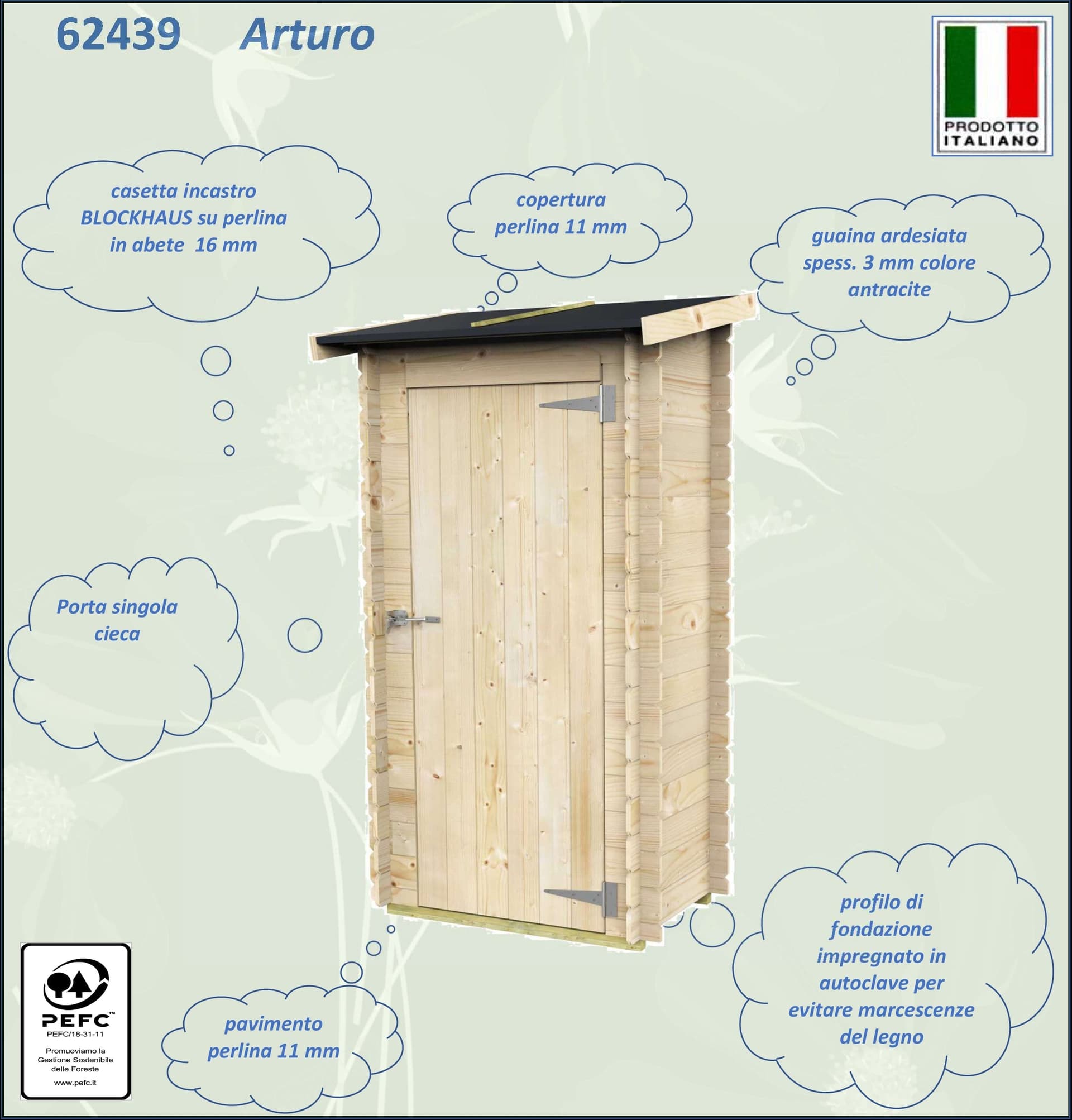 Casetta in legno con porta finestrata deposito da giardino per attrezzi "Made in Italy" 98 x 64 x h 188 cm - 3