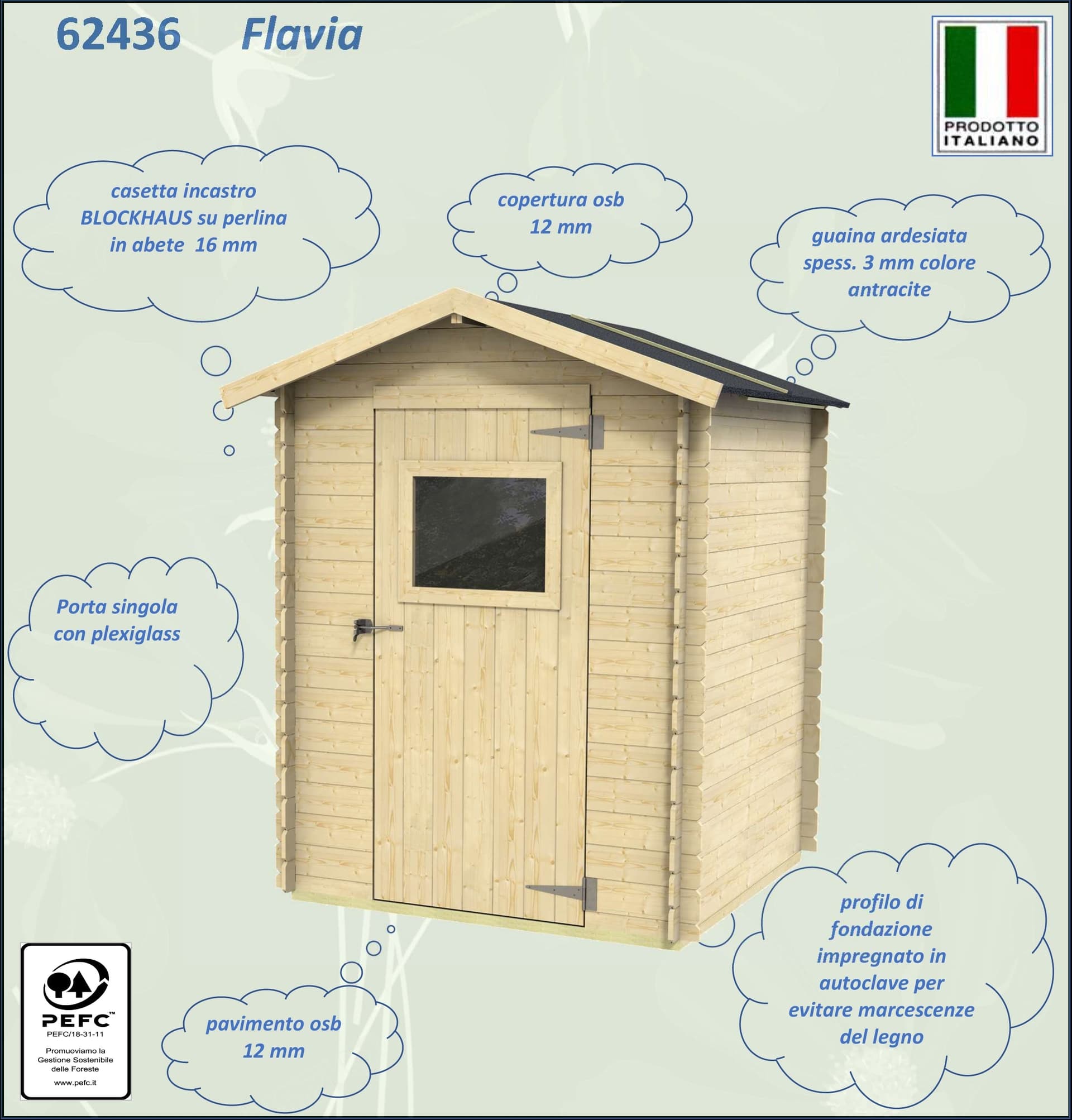 Casetta in legno con porta finestrata deposito da giardino per attrezzi "Made in Italy" 146 x 130 x h 194 cm - 3
