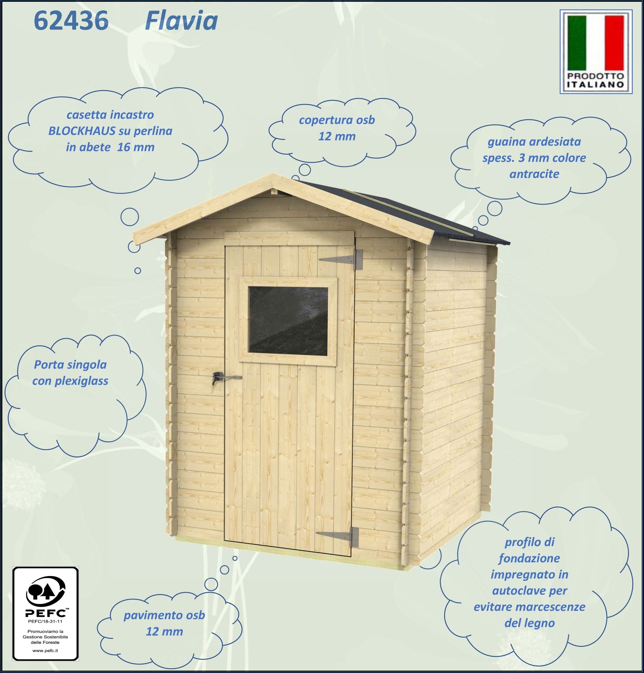 Casetta in legno con porta finestrata deposito da giardino per attrezzi "Made in Italy" 146 x 130 x h 194 cm - 3