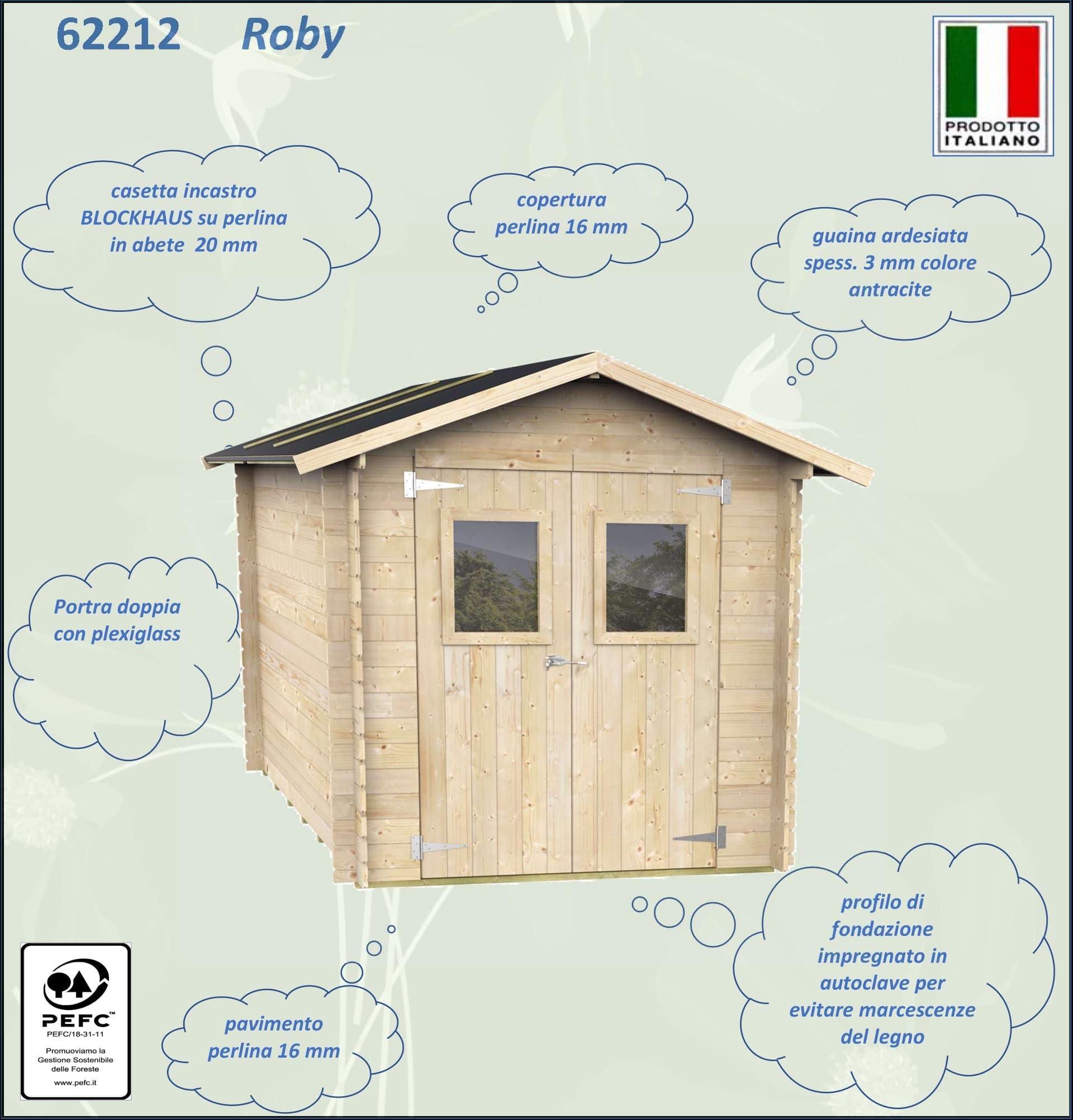 Casetta in legno con doppia porta e finestra deposito da giardino per attrezzi "Made in Italy" 198 x 198 x h 215 cm - 2