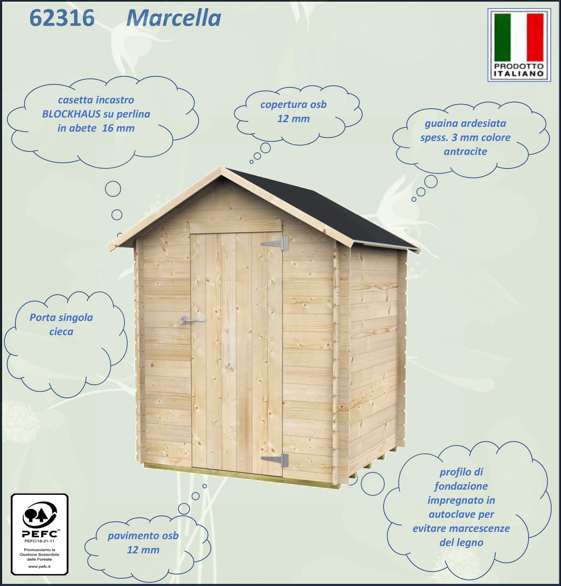 Casetta in legno con porta deposito da giardino per attrezzi "Made in Italy" 146 x 130 x h 185 cm - 3