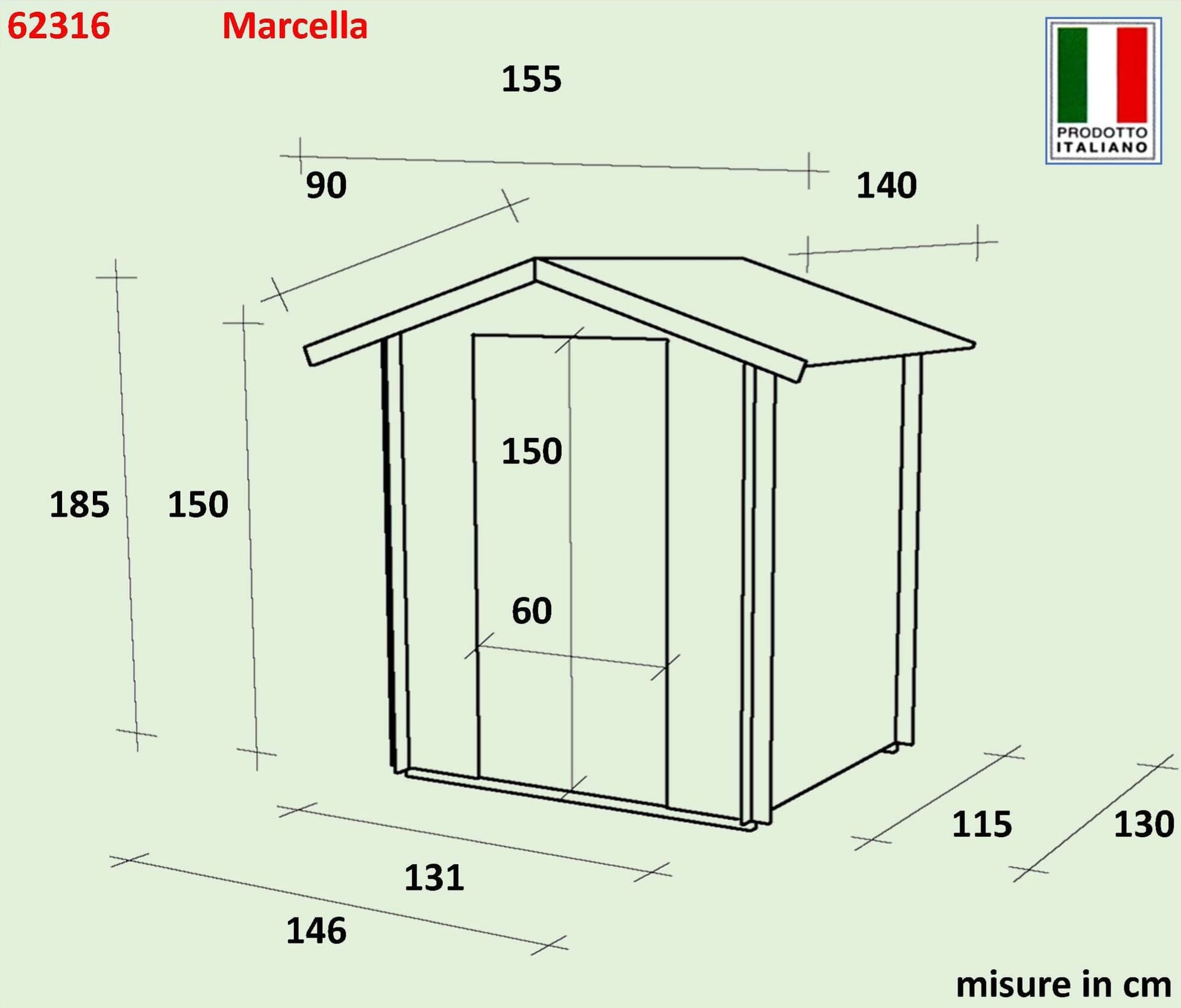 Casetta in legno con porta deposito da giardino per attrezzi "Made in Italy" 146 x 130 x h 185 cm - 4
