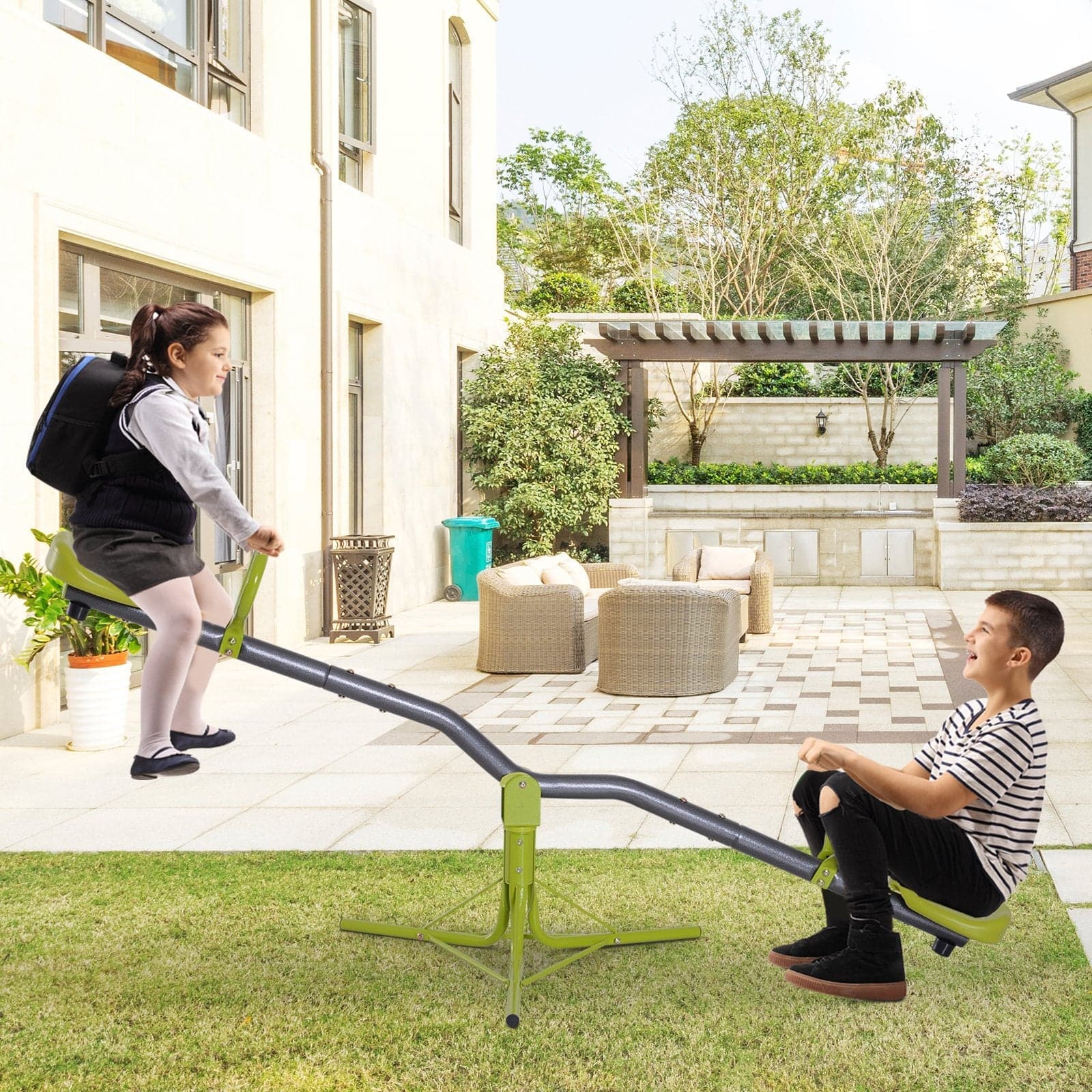 Altalena basculante e rotante a 360° da giardino per bambini con struttura in acciaio - 2