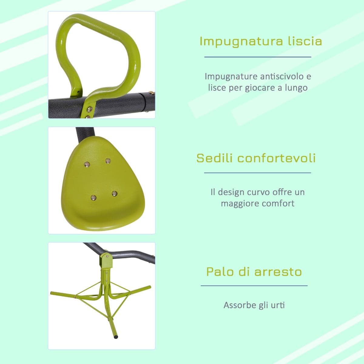 Altalena basculante e rotante a 360° da giardino per bambini con struttura in acciaio - 7