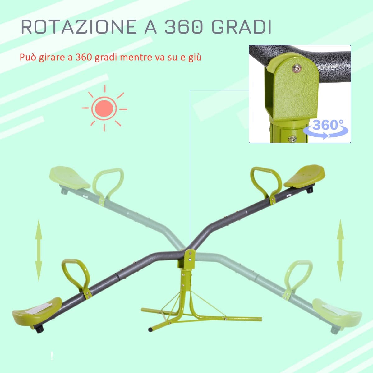 Altalena basculante e rotante a 360° da giardino per bambini con struttura in acciaio - 8