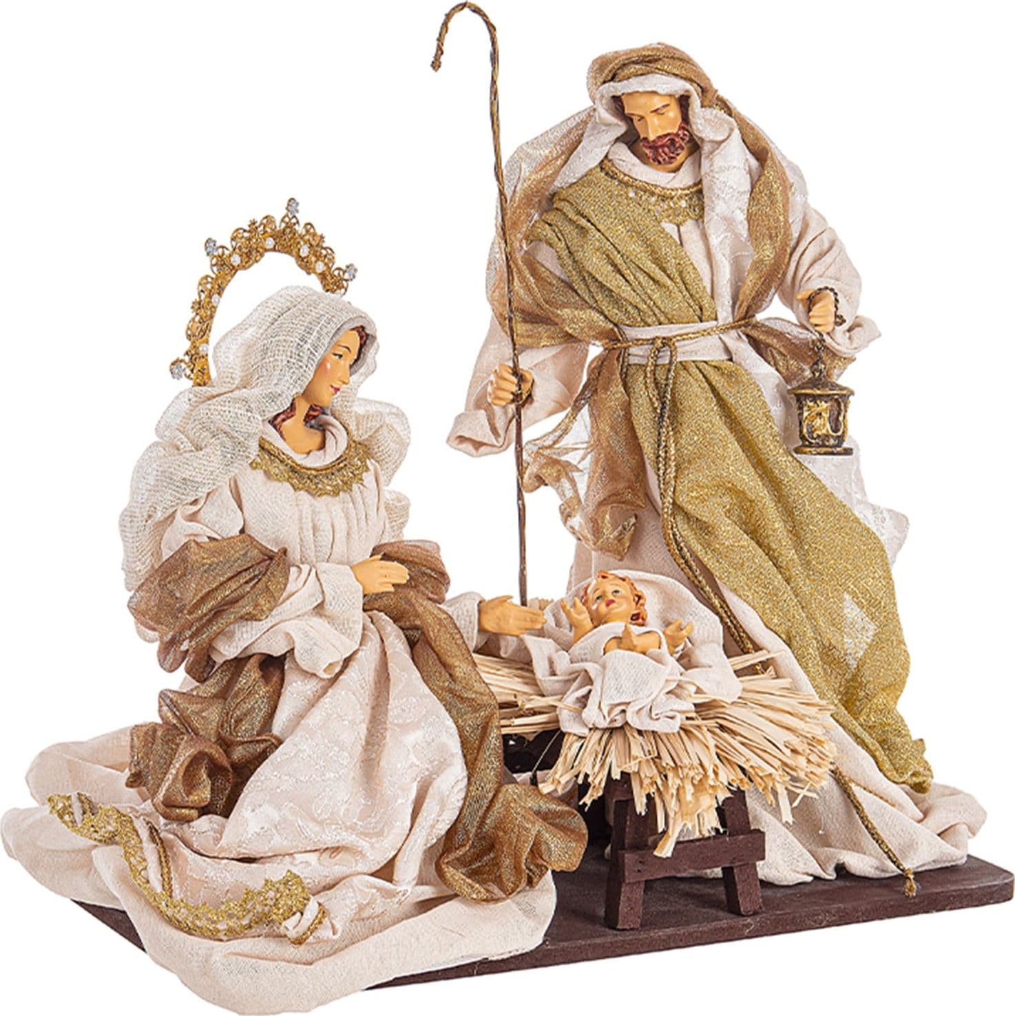 Natività con 3 Re magi con vestiti in tessuto statue per presepe - 2