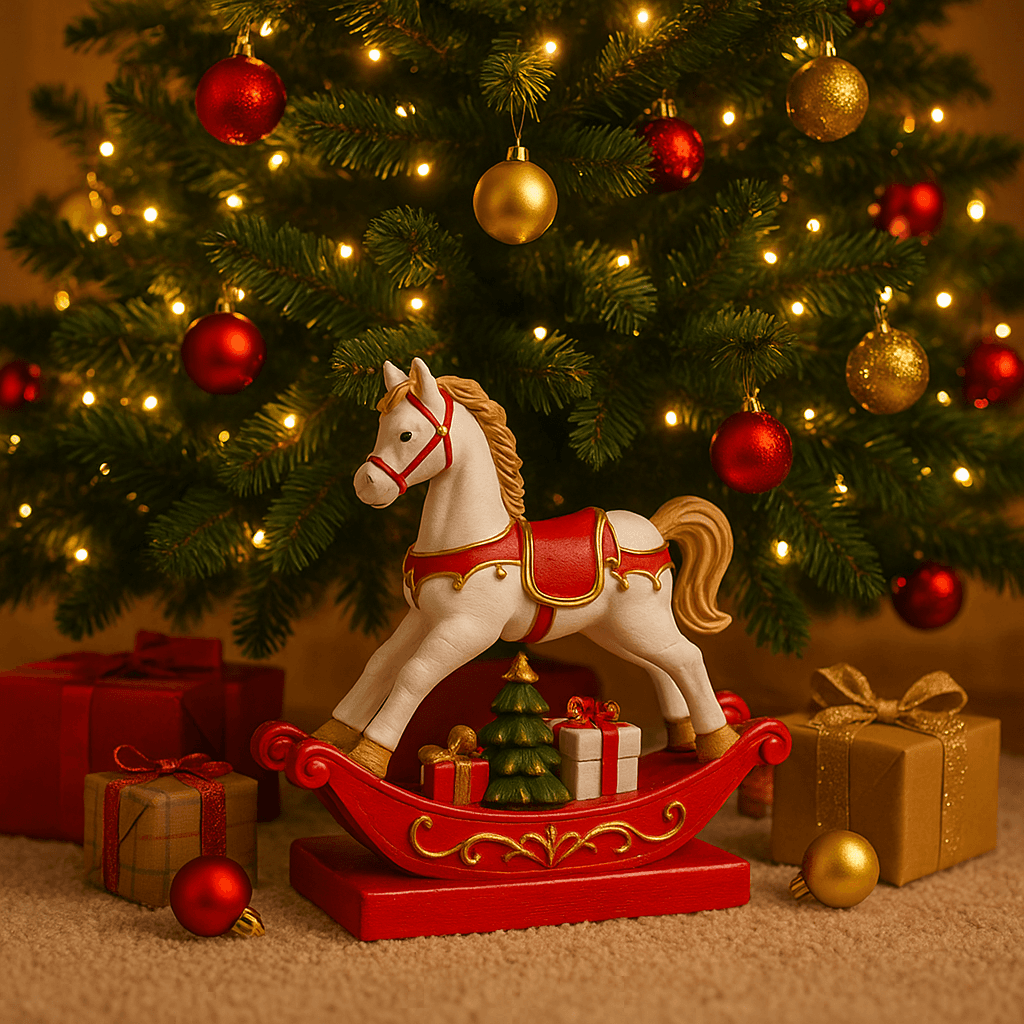 Base per albero di natale cavallo a dondolo in poliresina per decorazioni natalizie - 2