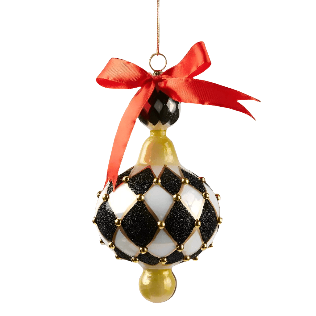 Palline a forma di trottola colore nero e bianco con scacchi decorazione natalizia da Ø 8 cm
