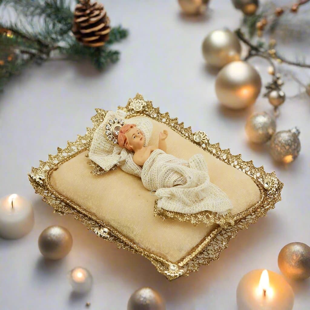 Gesù bambino con cuscino statua bambinello per natività presepe in poli resina - 2