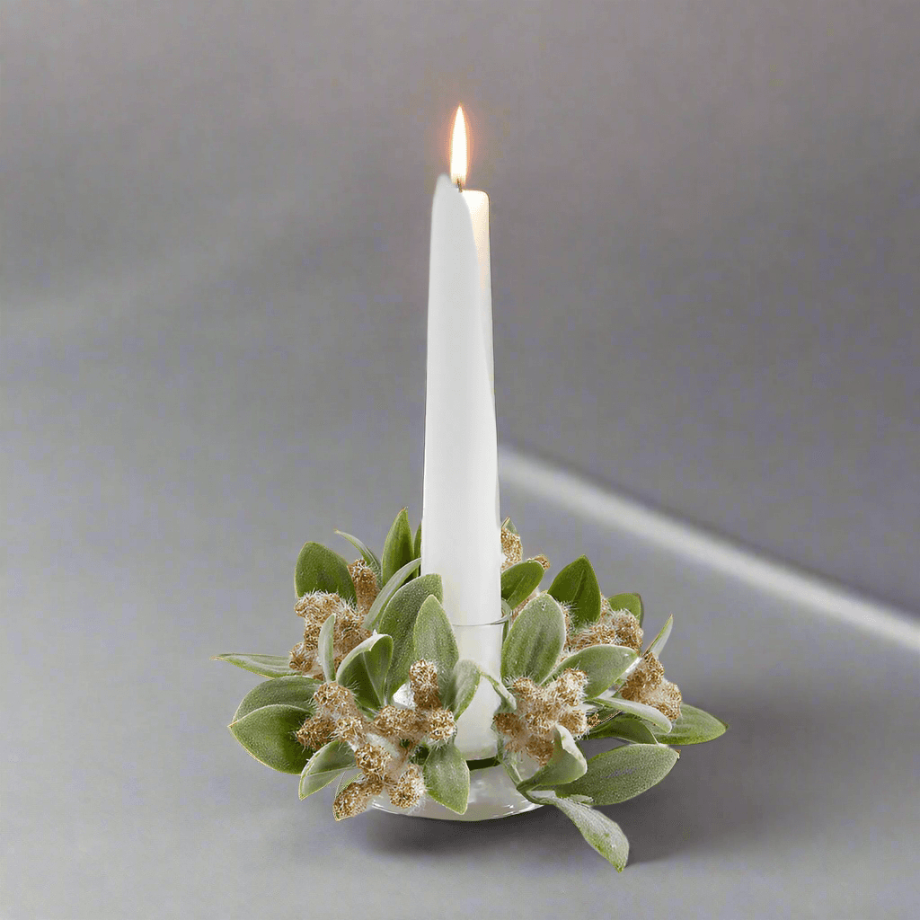 Porta candele con corona di foglie verdi, di Ø 11 per decorazioni natalizie - 2