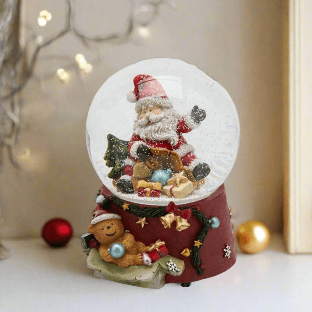 Sfera di cristallo natalizia con Babbo Natale, Carillon decorazione per interno h 15 cm - 4