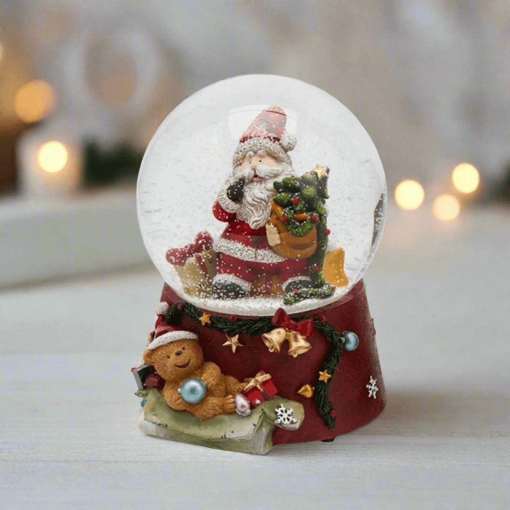 Sfera di cristallo natalizia con Babbo Natale, Carillon decorazione per interno h 15 cm - 5