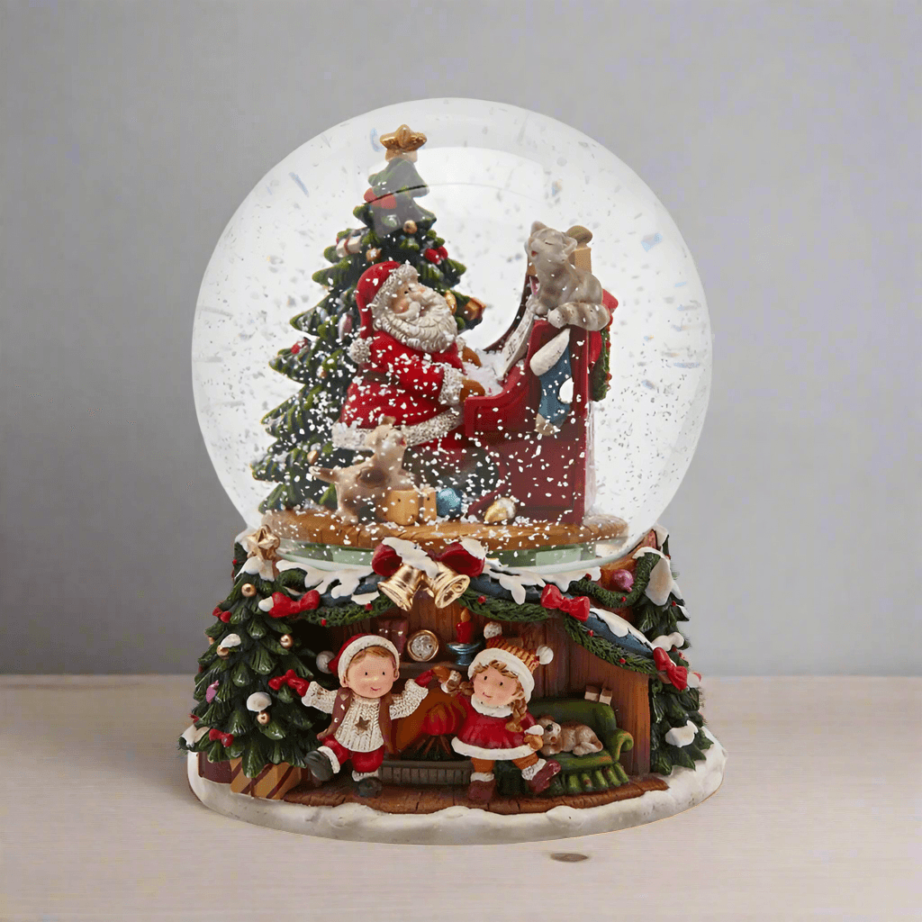 Sfera di cristallo natalizia con Babbo Natale con piano, decorazione per interno h 21 cm - 2
