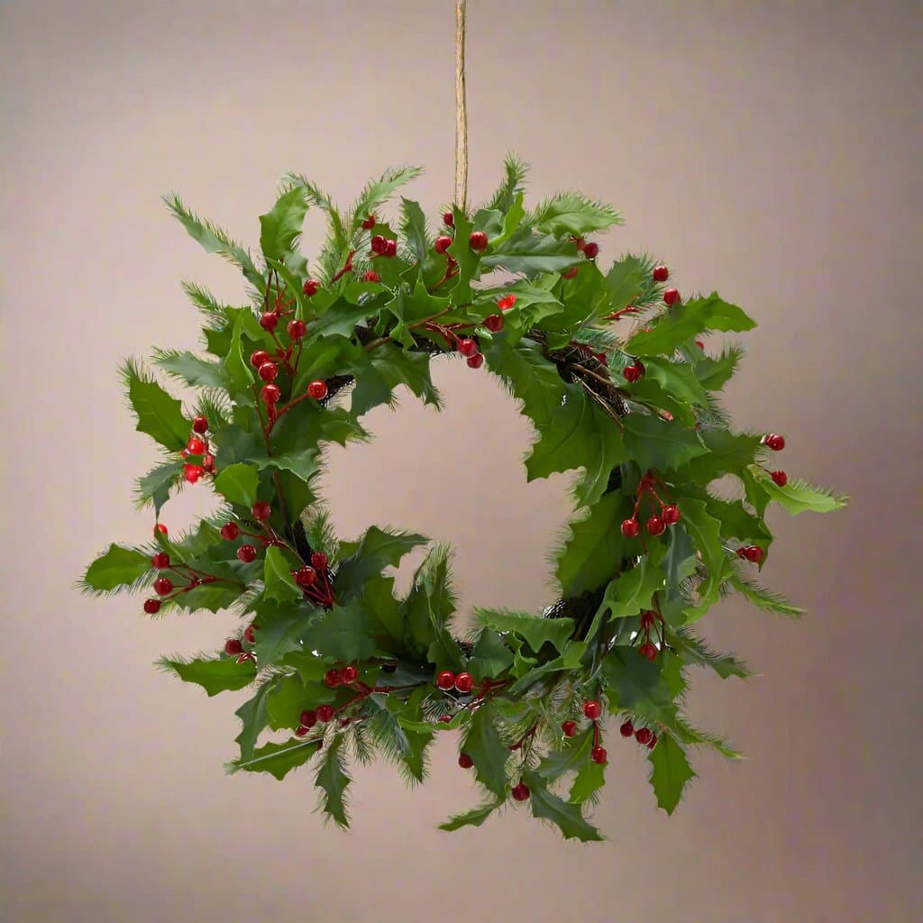 Ghirlanda tonda natalizia con bacche, decorazione per dietro porta da 50 cm - 2