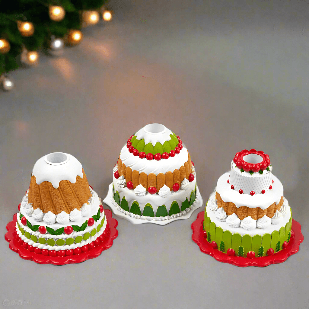 Porta Candela a forma di torta per tavolo di natale decorazione Natalizia da 10 cm - 4