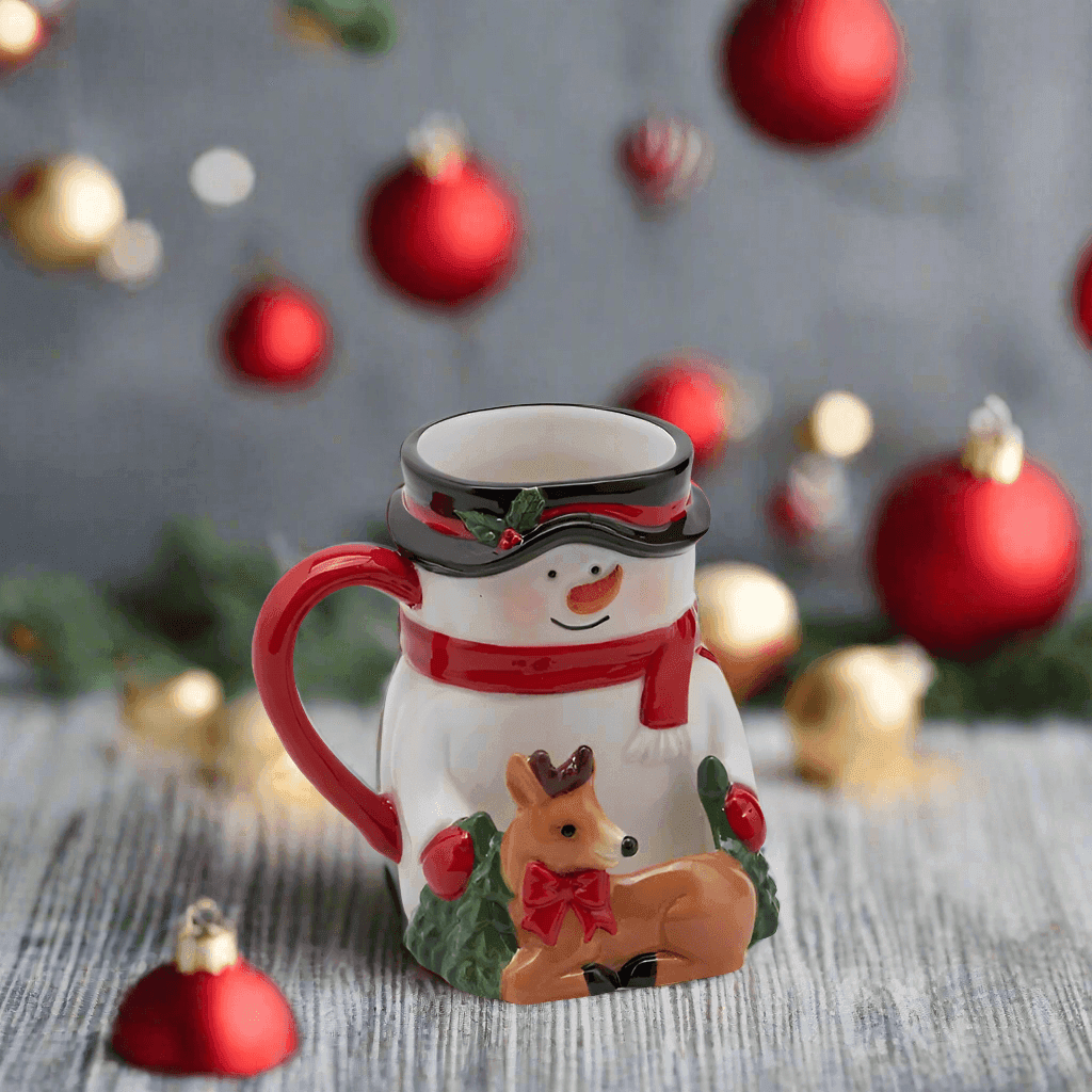 Tazza decorativa con pupazzo di neve in ceramica decorazione natalizia h 13 cm - 2