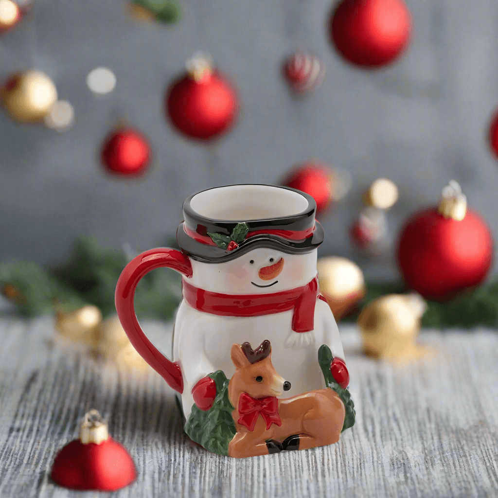 Tazza decorativa con pupazzo di neve in ceramica decorazione natalizia h 13 cm - 2