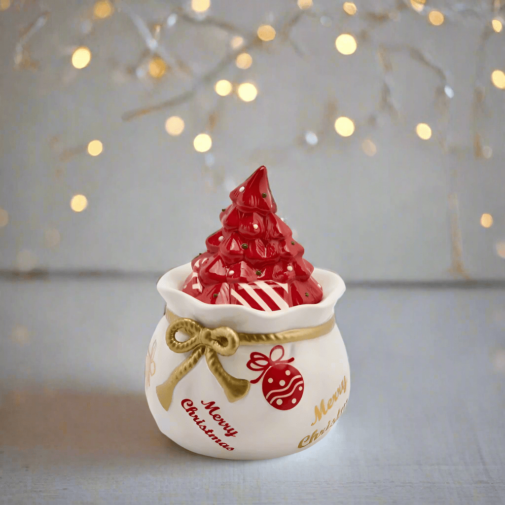 Barattolo in ceramica con sacco e alberello decorazione natalizia h 20 cm - 2