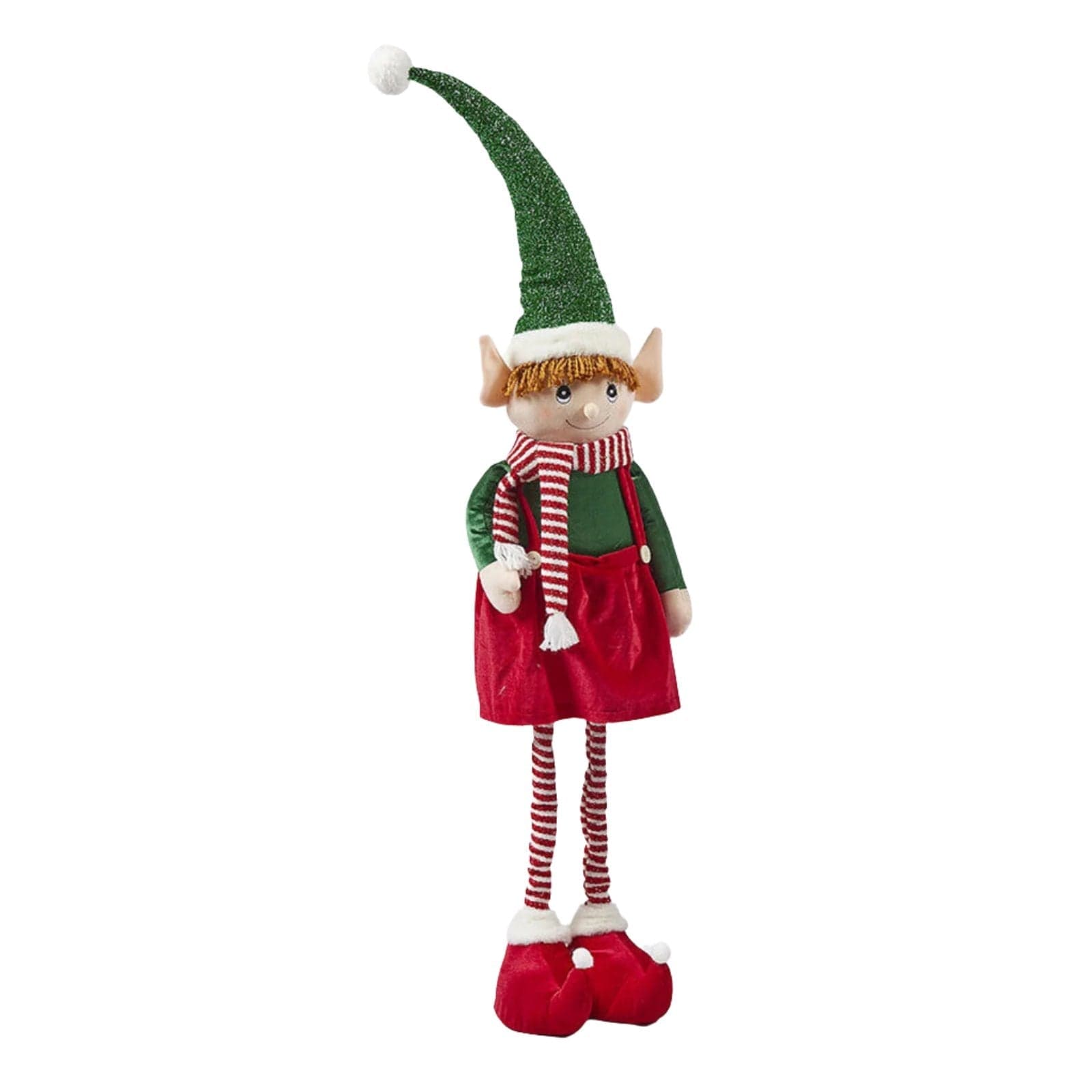 Elfo decorativo con vestito rosso e verde  in stoffa decorazione natalizia da 110 cm - 2
