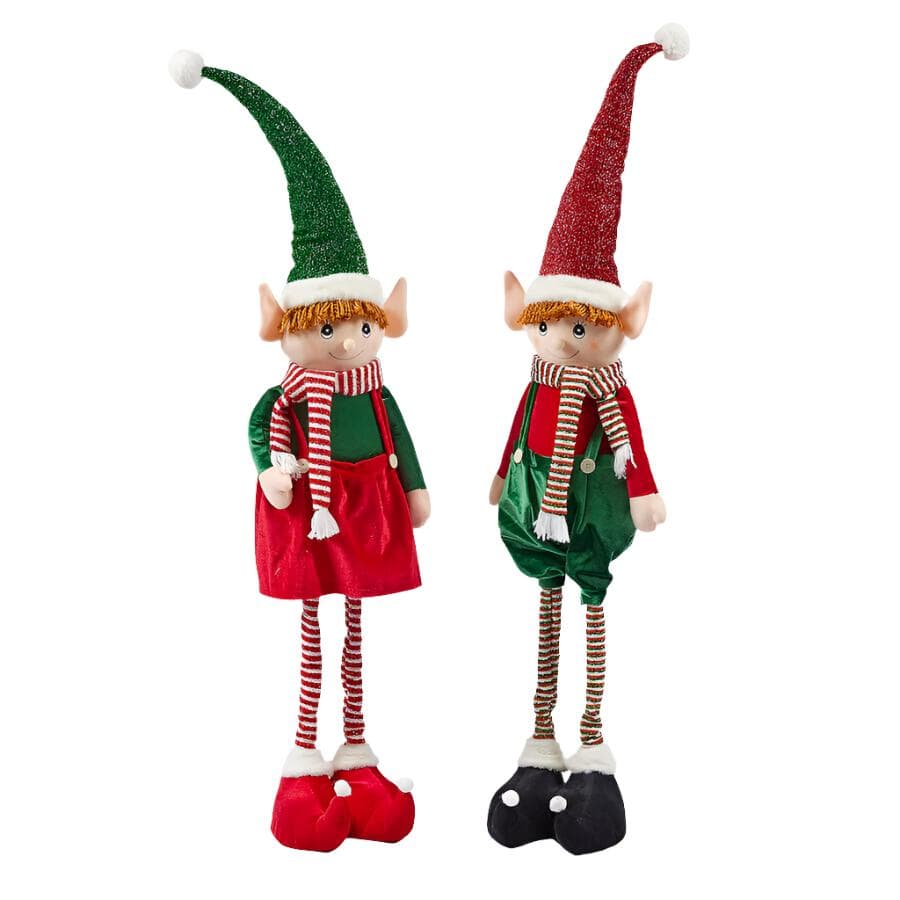 Elfo decorativo con vestito rosso e verde  in stoffa decorazione natalizia da 110 cm - 3