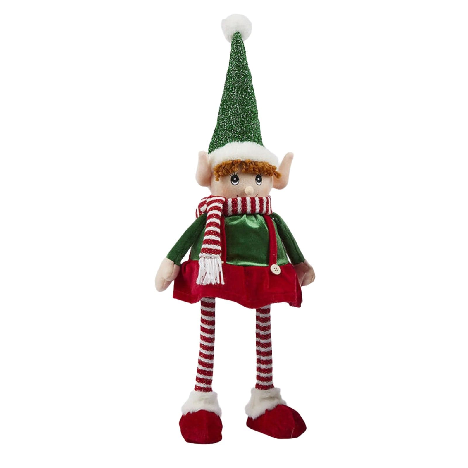 Elfo decorativo con vestito rosso in stoffa decorazione natalizia da 65 cm - 2